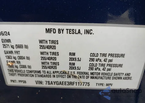 2024 Tesla Model Y Long Range Dual Motor All-Wheel Drive from USA, damaged, VIN 7SAYGAEE3RF117775